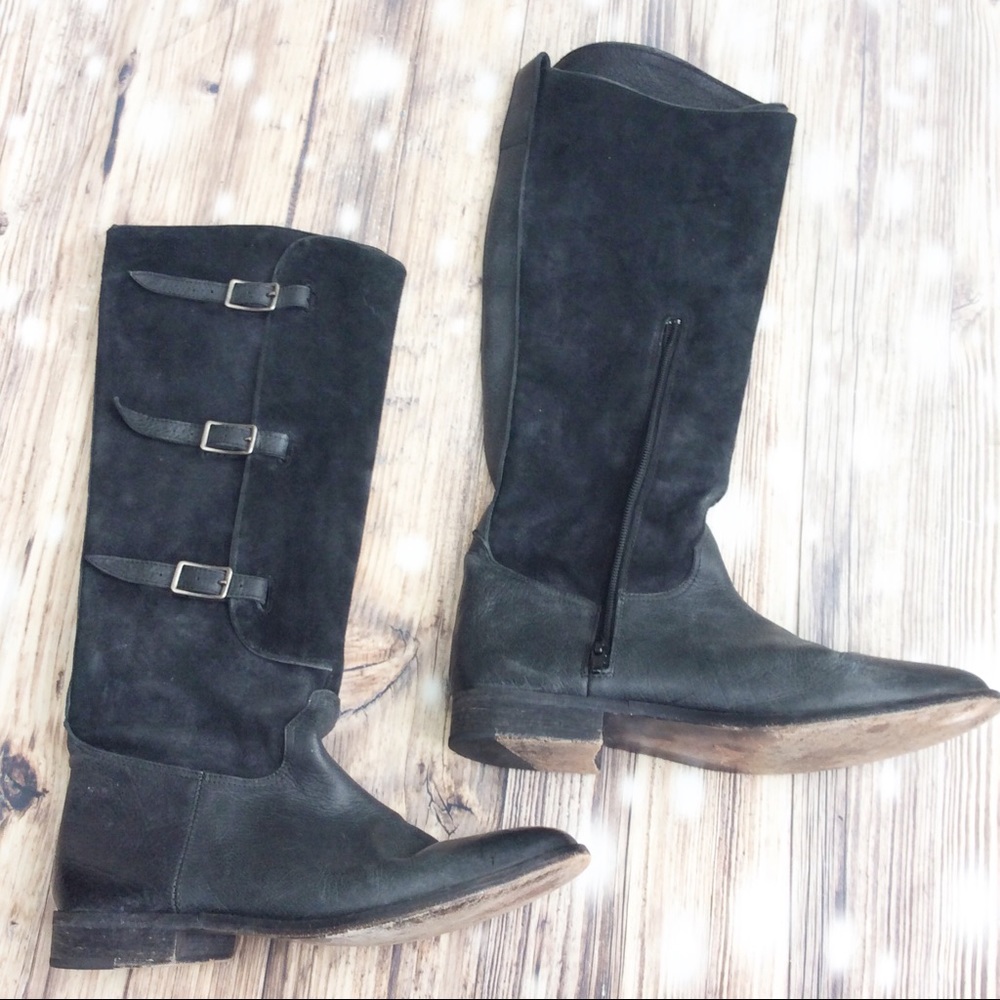 Faryl Robin Bruna Black Distressed Tall Moto Boots - Picture 2 of 8